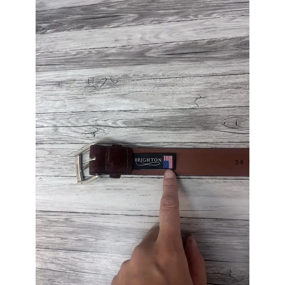 Brighton Mens Brown Leather Belt Size 34 Silver Buckle Genuine Leather USA